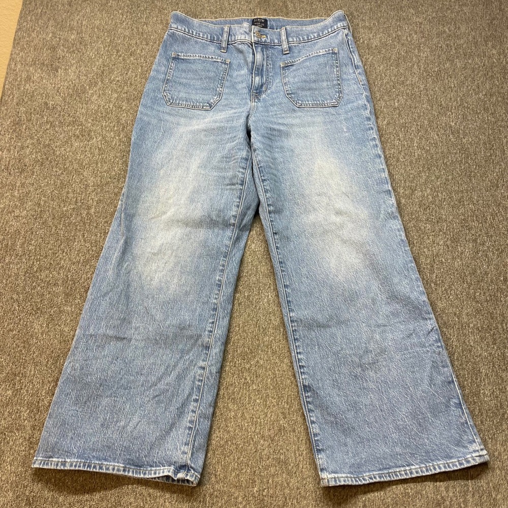 J.Crew Wide-Leg Crop Jeans Light Wash High Rise Patch Pockets Size 28